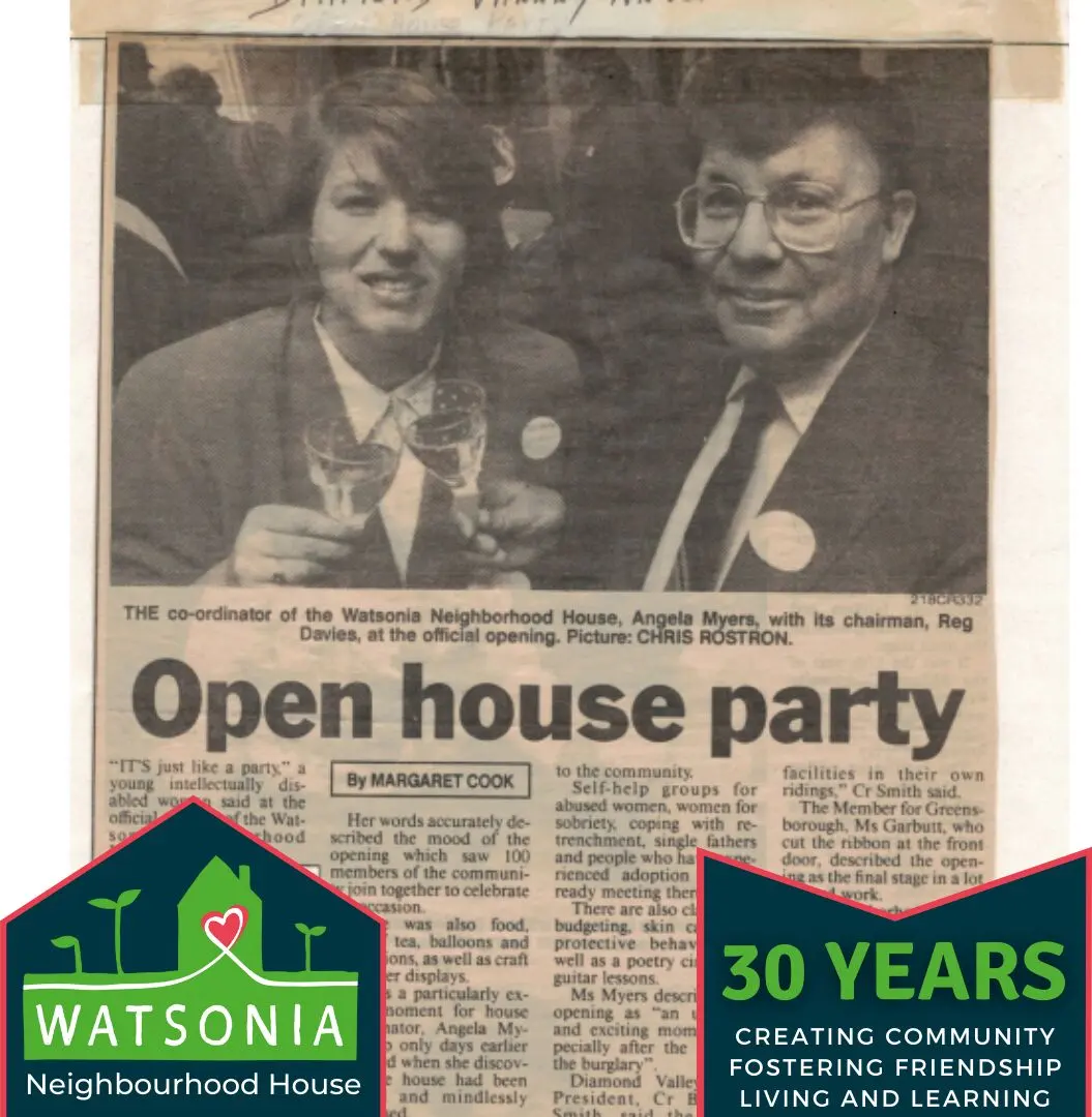A newspaper clipping headed “Open house party”