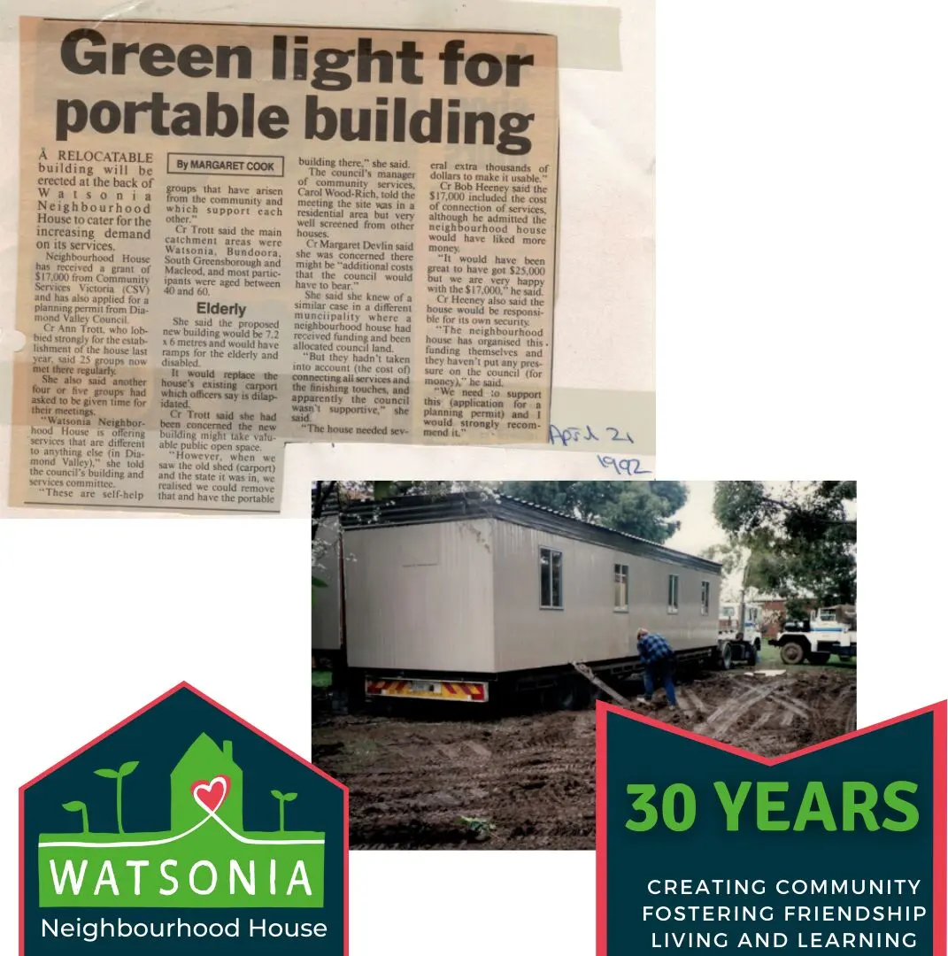 A newspaper clipping headed “Green light for portable building”