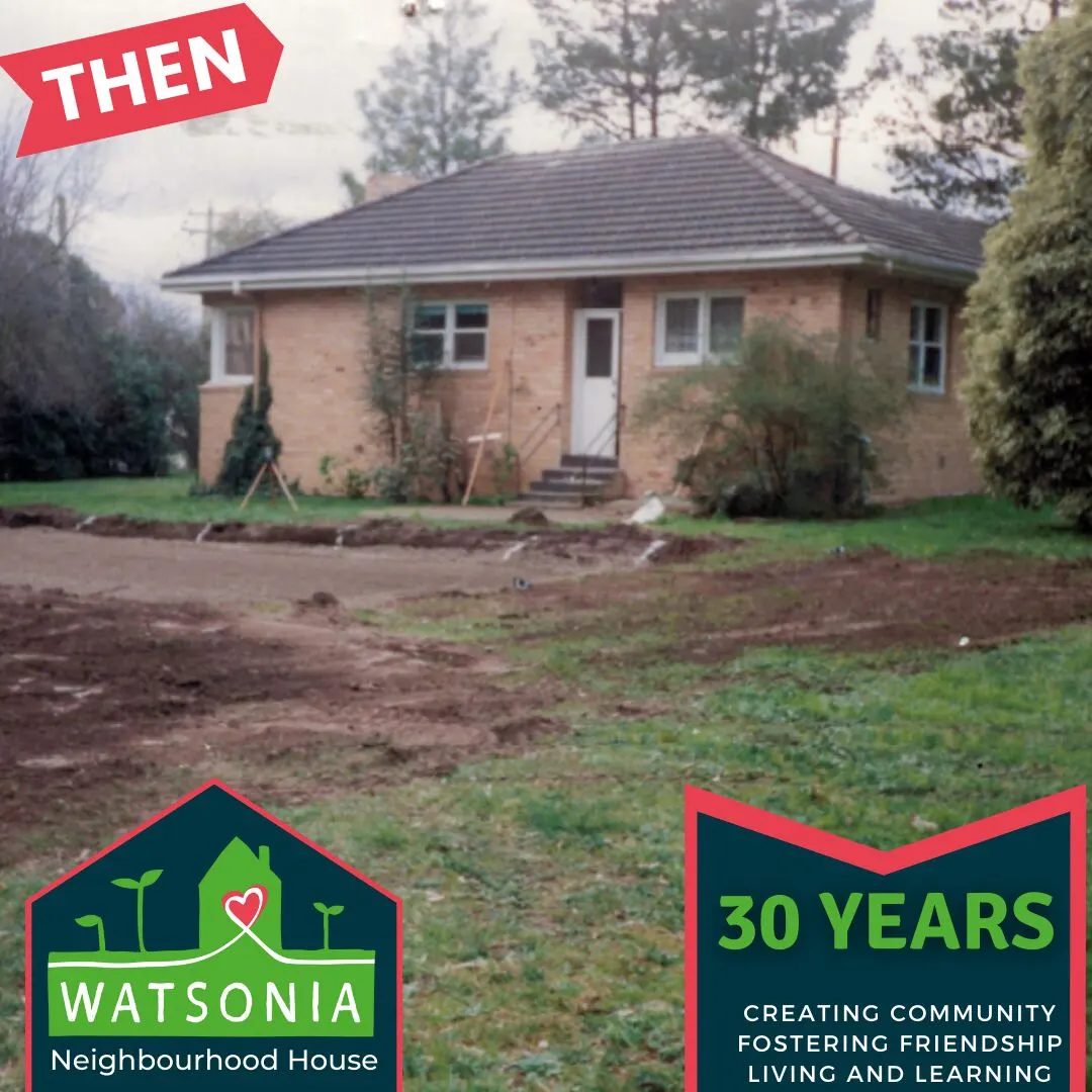 The front of the house before the garden was built, bare earth and lawn